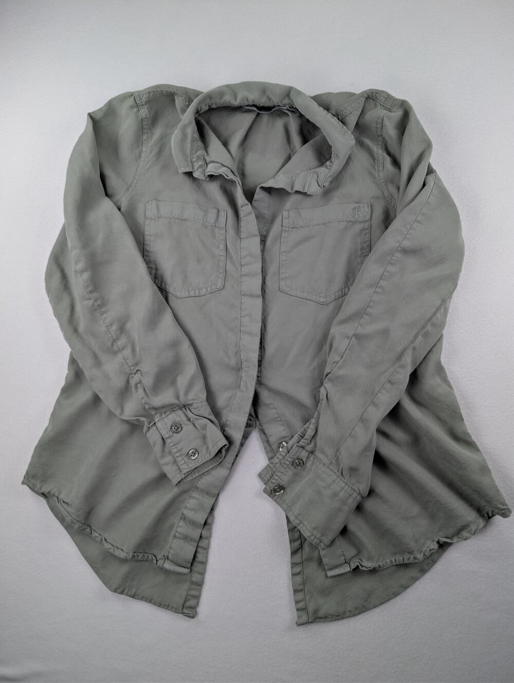 Calvin Klein Jeans XS Gray Lyocell Utility Button Up Shirt Long Sleeve